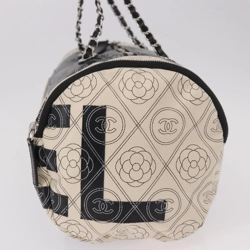 CHANEL Coated Canvas Camellia Printed Calfskin Bowling Bag